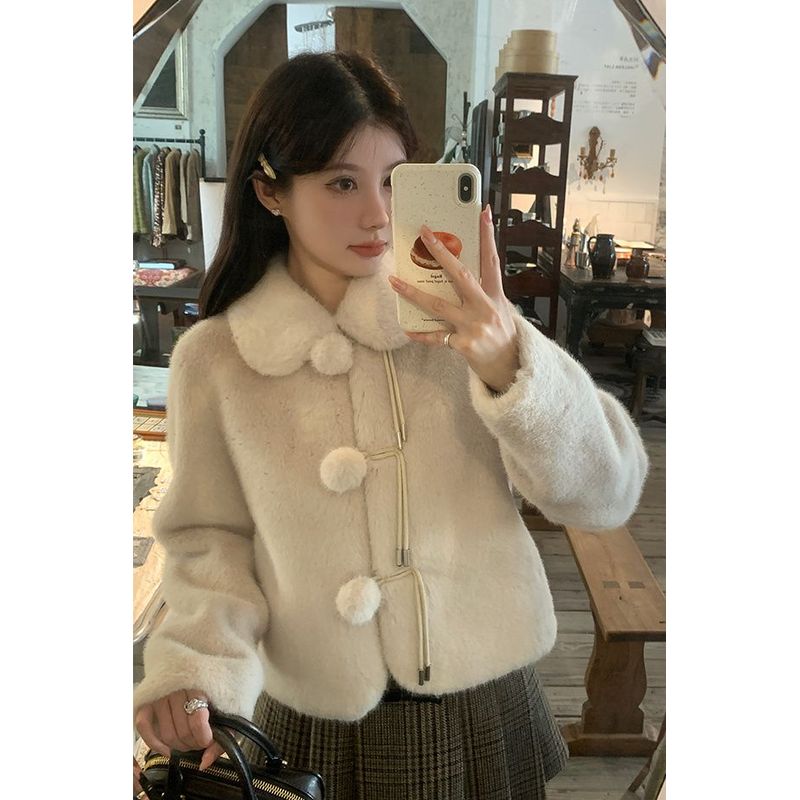 皮毛一体雪绒貂环保皮草外套女2025秋冬季新款小个子小香风新中式