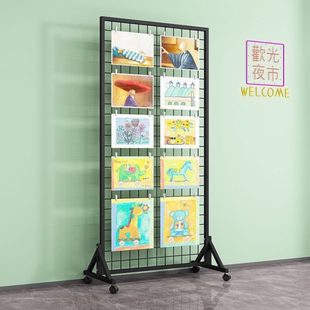 货架铁丝网格架饰品展示架网格置物架落地幼儿园作品置 长促移动式