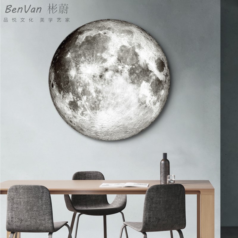 宇宙星球客厅无框画圆形月亮壁画装饰画玄关单幅挂画书房地球定做图片