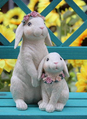 花环兔子摆件客厅阳台造景花园艺可爱治愈系装饰民宿户外布置礼品