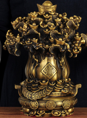 白菜摆件纯铜聚宝盆招财家居客厅酒柜装饰品办公室老板桌开业礼品