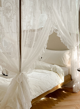 新款高档法式蕾丝蚊帐家用三开门1.8m轻奢公主仙女风床幔落地支架