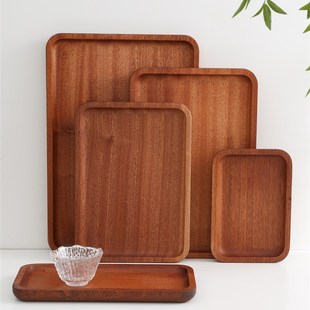 乌檀木托盘果盘长方形家用茶水杯收纳盘实木盘子面包水果点心盘