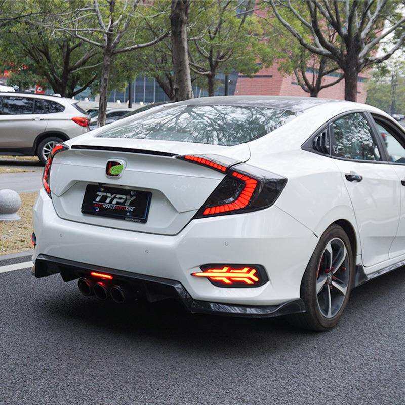 十代思域飞机款日行灯改装19款LED天使眼雾灯后杠灯三色流光转X