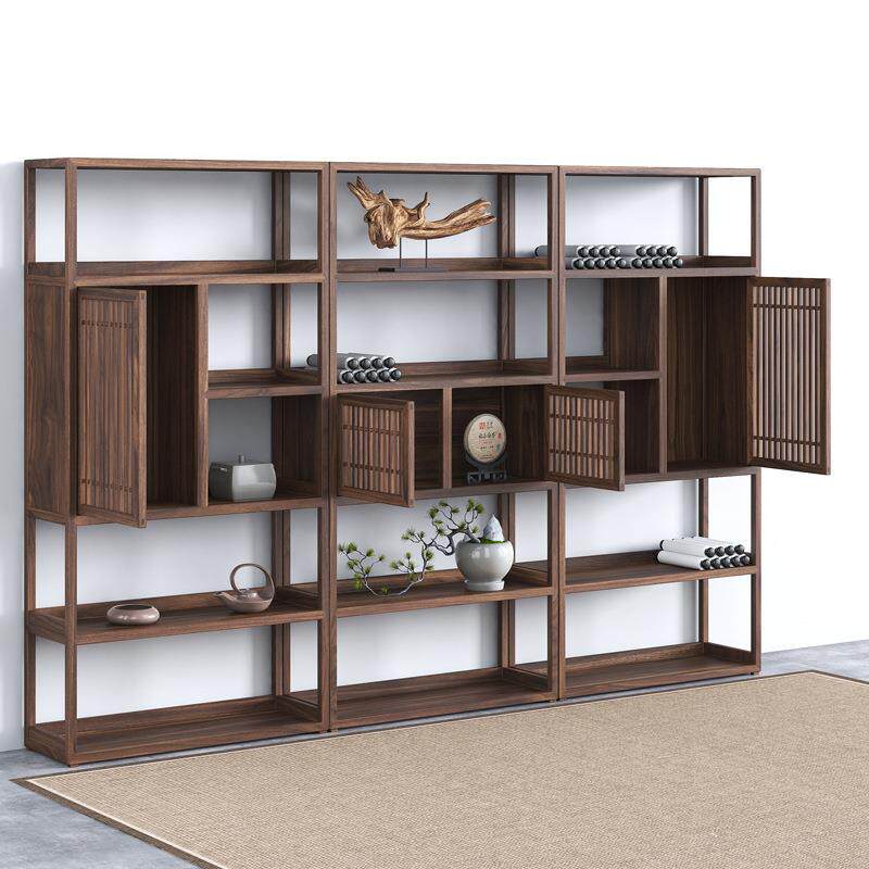 简约现代家用书房榆木书架办公室创意落地博古架茶馆多层茶柜架