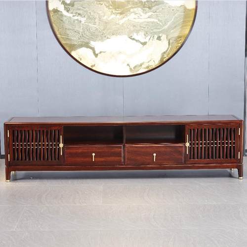 简禛新中式乌金木电视柜实木2米客厅储物柜别墅地柜客厅家具