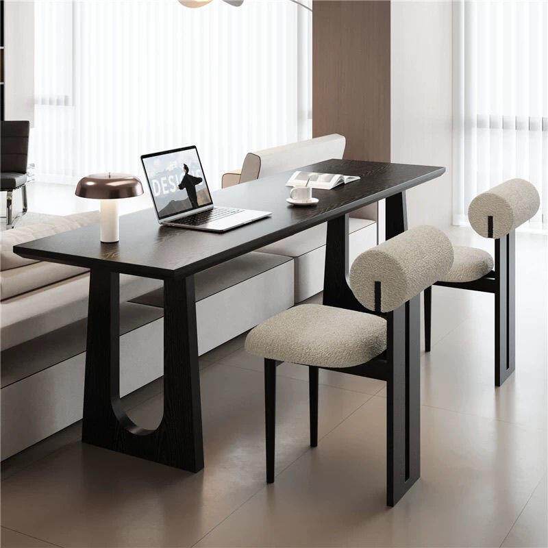 意式极简横厅沙发后长条桌实木书桌黑色去客厅化双人学习桌松木