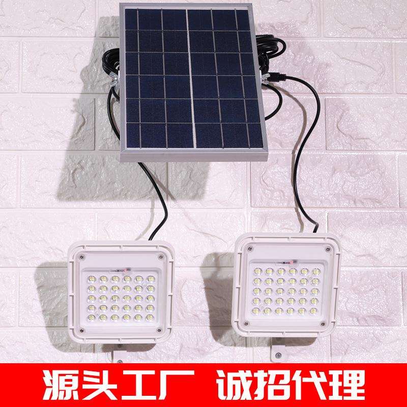一拖二太阳能投光灯厂家IP67防水户外庭院遥控led太阳能灯