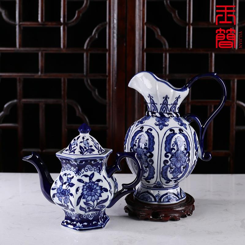 景德镇仿古青花瓷花瓶咖啡杯套装摆件客厅样板房售楼处民宿软装