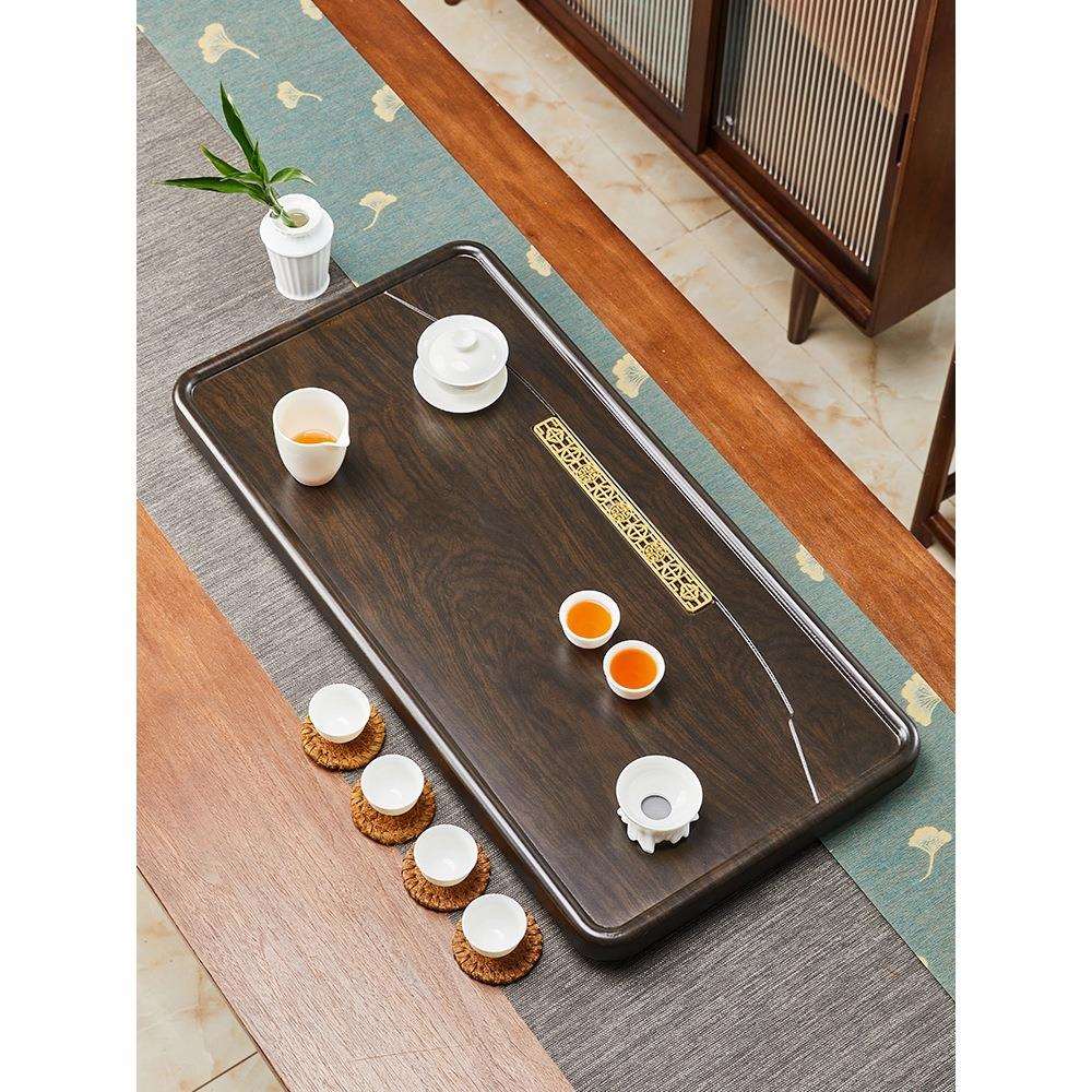 新款整块实木茶盘家用中式客厅仿原木黑檀茶台办公室排水茶具托盘