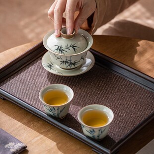 家用 画续草木灰手绘竹子三才盖碗茶杯单个泡茶功夫茶具茶碗中式