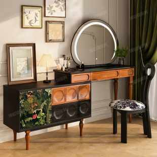实木梳妆台卧室中式风化妆桌斗柜一体化妆台收纳柜一体古风化妆台
