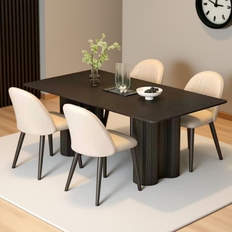 黑色岩板餐桌家用小户型纯黑岩板餐桌家用餐桌餐椅组合长方形桌子