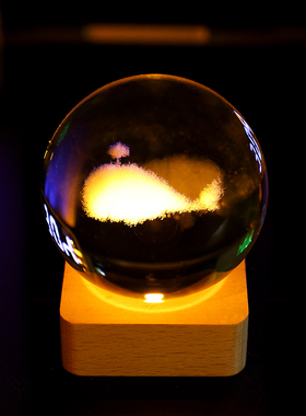 生日礼物爱心云朵3D内雕水晶球摆件七彩变色小夜灯送男女朋友同学