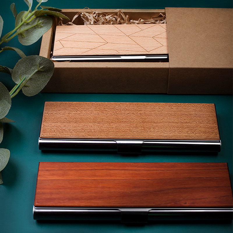 可定制雕刻实木笔盒收纳复古创意笔袋金属简约商务文具盒送礼物品