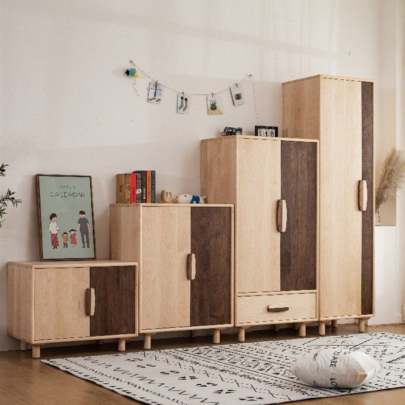 儿童房多功能组合枫木黑胡桃木樱桃木环保实木无甲醛转角简约衣柜