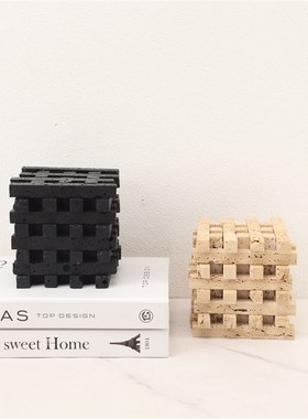 欧式简约创意洞石石井摆件卧室餐厅客厅玄关电视柜书房工艺品装饰