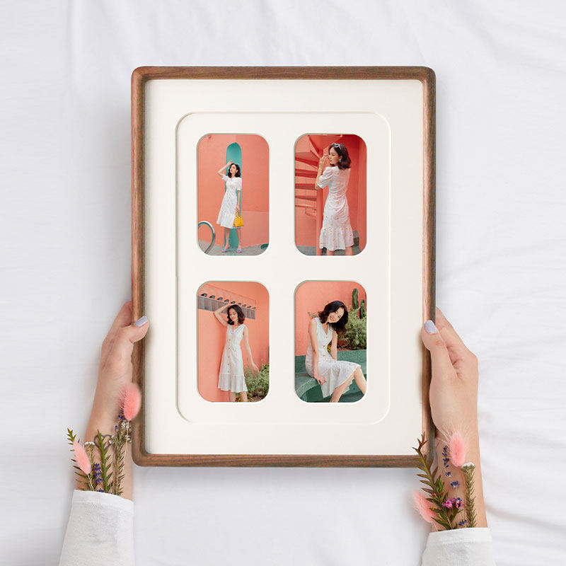 实木相框双层卡纸简约风桌面摆件摆台洗照片写真做成挂墙个性相框