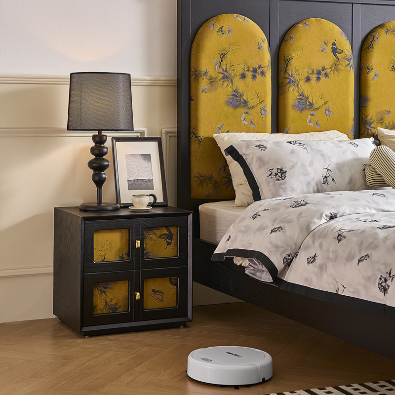 吉诺威 中古风床头柜设计师香云纱法式复古高级感实木床头柜