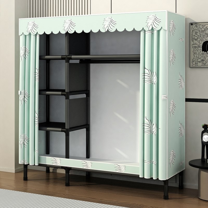 简易布衣柜组装家用卧室全钢架加厚加粗宿舍出租房用折叠小号衣橱