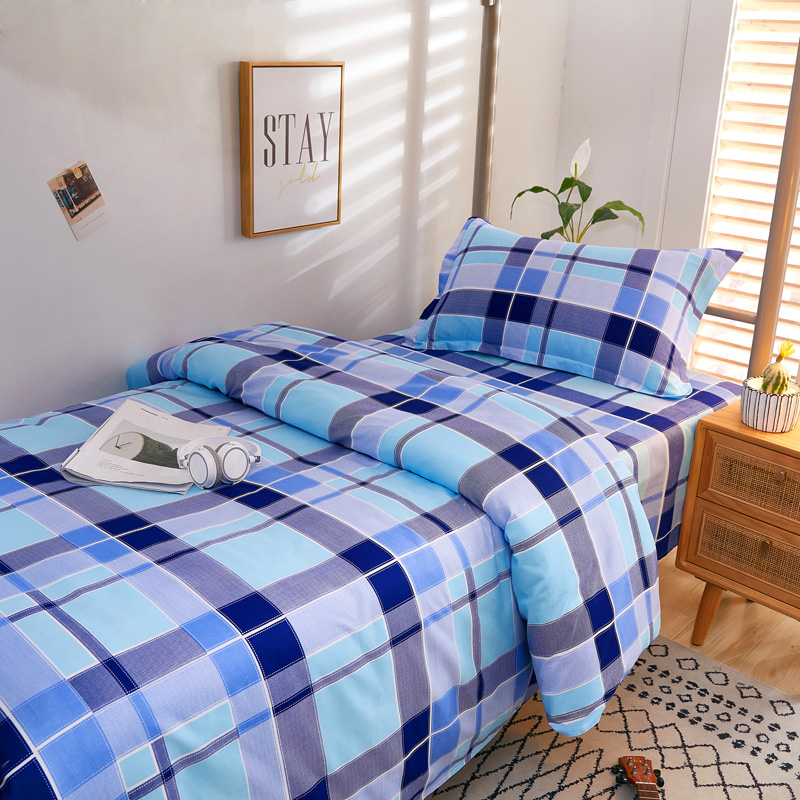 宿舍蓝白格三件套学生军训床上用品单人被套床单上下铺蓝色条纹3