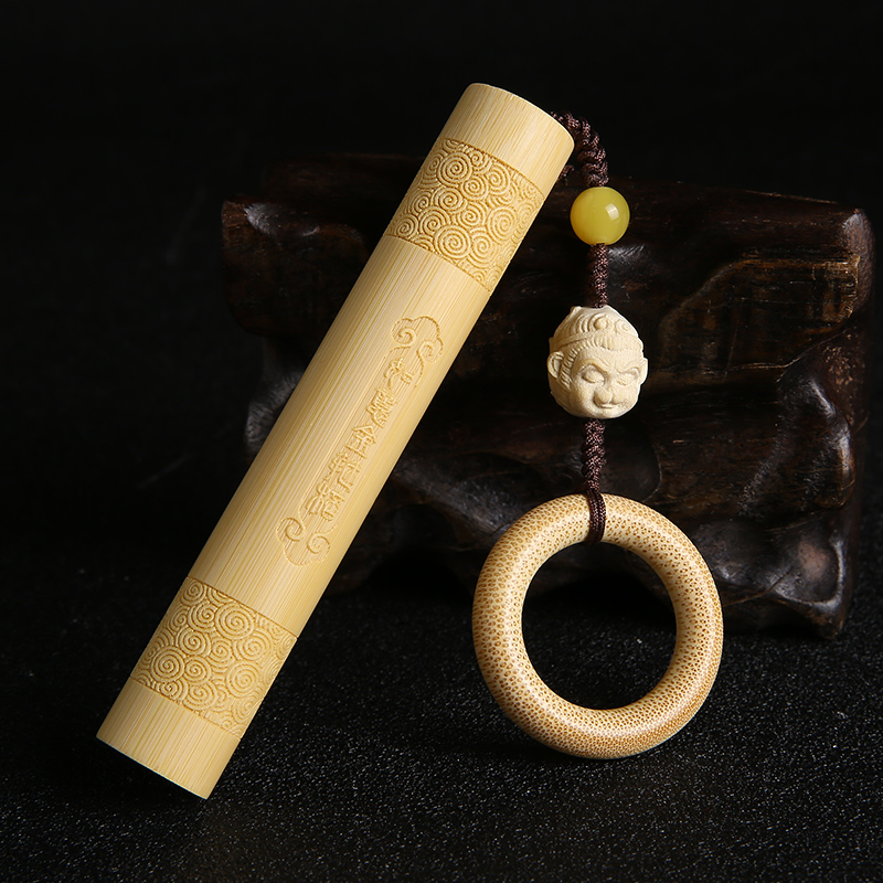 老料玉竹实心竹手把件竹雕刻悟空金箍棒天然黄皮摆件墩子水晶料