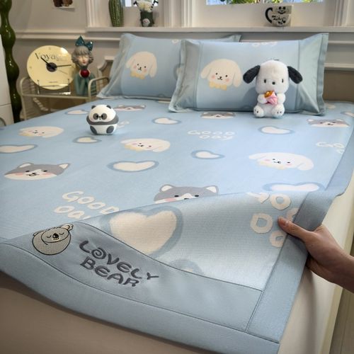 A类母婴级卡通爱心狗狗夏季冰丝凉席藤席2025新款夏天空调软席子