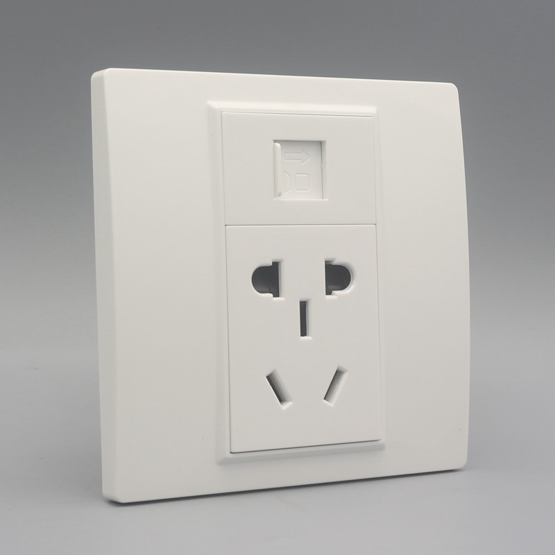 超六类屏蔽网线带五孔插座 CAT6A单口电脑信息面板千兆模块网口插