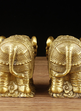 铜大象摆件纯铜一对吸水象铜象工艺品家居客厅装饰品开业礼品摆设