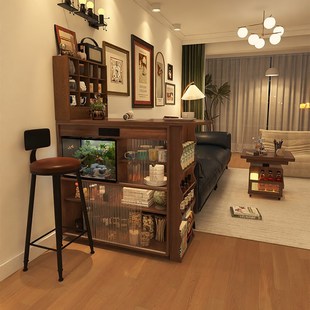 形影家具吧台桌伸缩岛台窄折叠餐桌一体沙发隔断边柜中古风酒柜