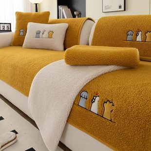 新款 加厚毛绒奶油风沙发垫真皮防滑羊羔绒沙发套罩盖布巾全盖冬季