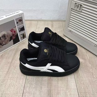 学生街拍滑板鞋 ins国潮新中式 男 小众复古黑色厚底面包鞋 2025新款