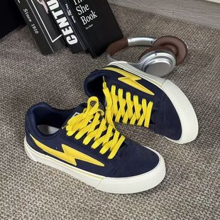 复古街头板鞋 子潮鞋 春秋季 情侣小众百搭男鞋 蓝黄色运动休闲鞋 美式