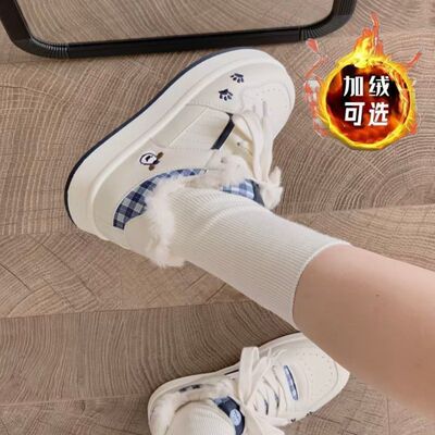 新款厚底加绒冬季保暖百搭小白鞋