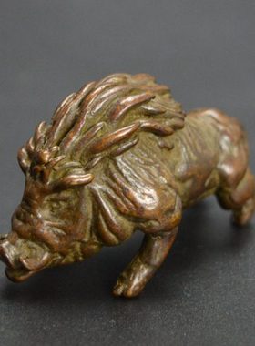 实心铜野猪口袋版黄铜仿古铜器工艺品古玩茶宠摆设手把件把玩铜器