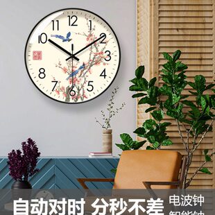 电钟自动85挂墙钟时钟挂钟鹊65花对喜波工笔鸟客厅挂表钟表时中式
