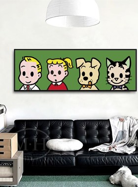 2023新款客厅沙发背景墙装饰画原田治卡通儿童房卧室床头绿色挂画