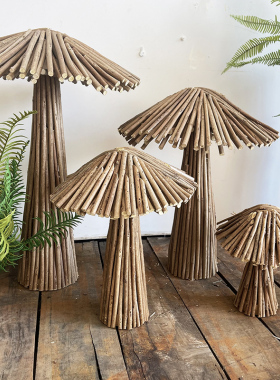 创意实木蘑菇落地摆件庭院造景客厅玄关酒店大堂民宿装饰艺术品