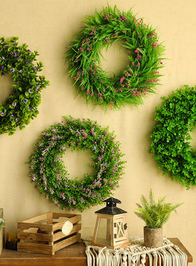 花环装饰壁挂墙壁挂件墙上客厅房间墙饰室内创意绿色植物塑料壁饰