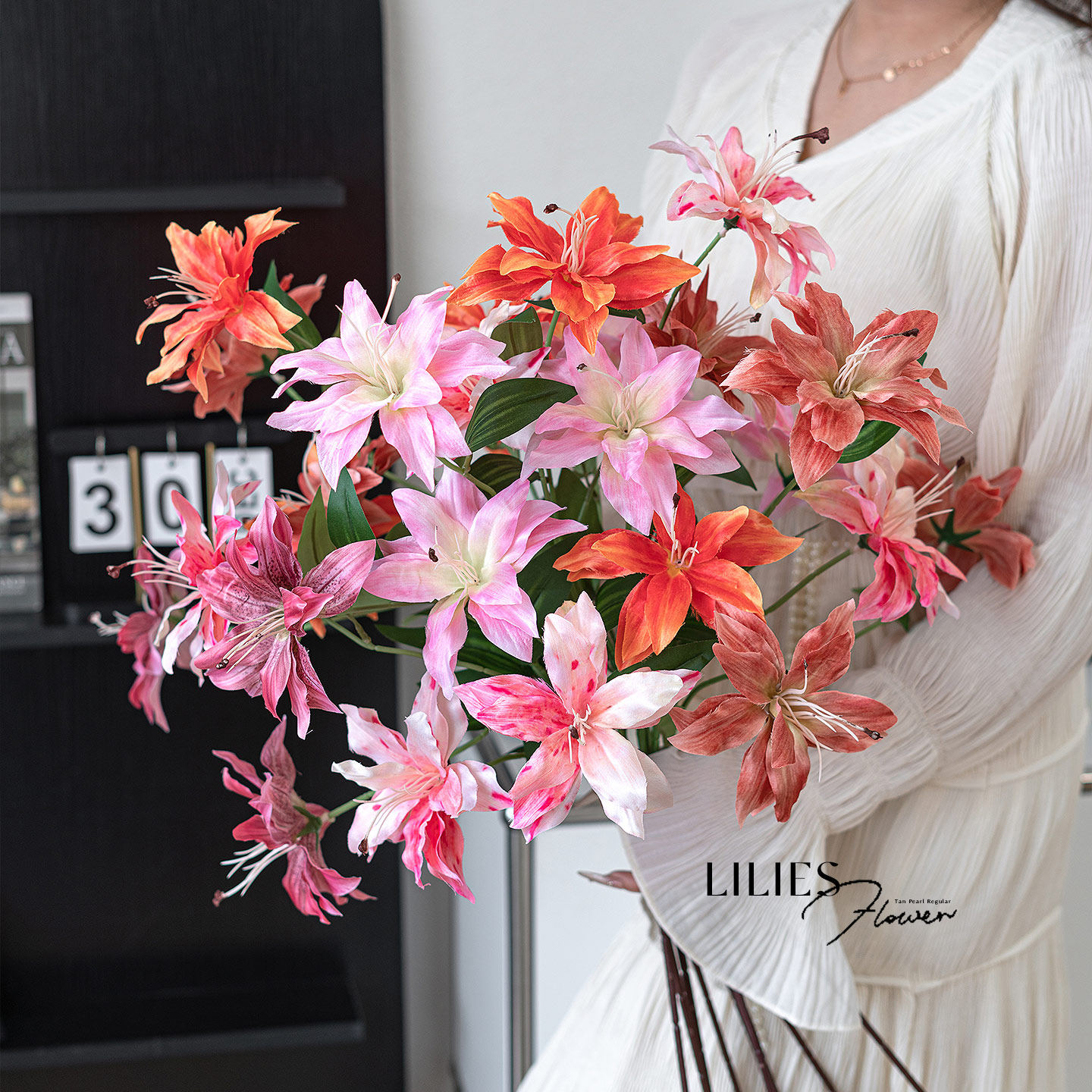 重瓣百合仿真花家居氛围装饰花束摆设客厅卧室假花插花摆件高级感