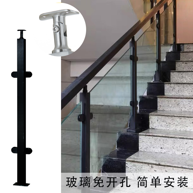 不锈钢扶手立柱 方管楼梯围栏 玻璃楼梯扶手栏杆 阳台护栏免扶手