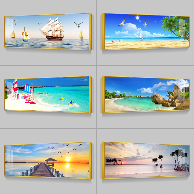 卧室装饰画主卧牀头挂画现代简约横幅酒店房间温馨情侣海景墙壁画