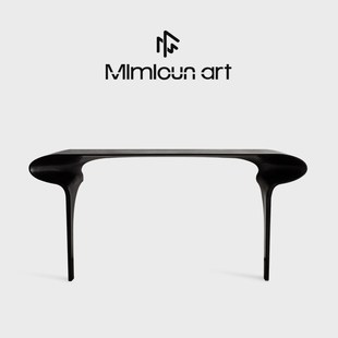 设计师艺术玄关桌侘寂风入户门厅全实木玄关台极窄黑色条案端景台