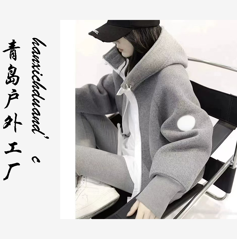 高级感灰色卫衣2025新款女早秋韩系小个子设计感连帽拉链外套上衣