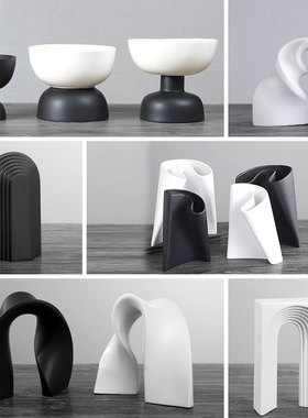 现代极简黑白创意抽象几何陶瓷摆件客厅样板间艺术感软装家居饰品