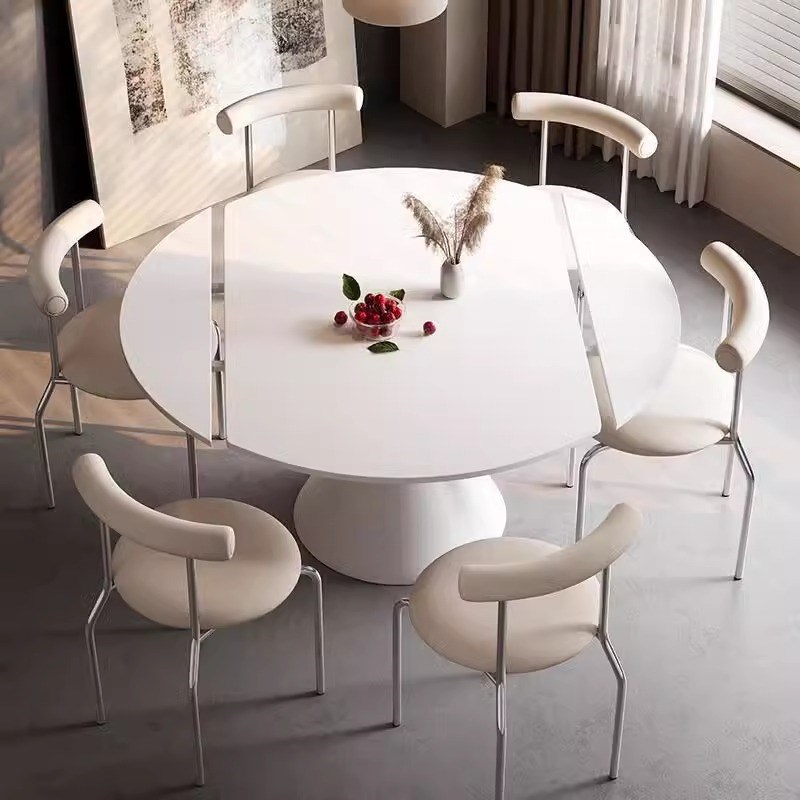 岩板餐桌椅组合现代简约方桌秒变圆桌小户型家用形伸缩岩板餐桌