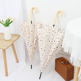 16骨日系印花长柄雨伞女学生晴雨两用小清新木柄直杆双人文艺伞女