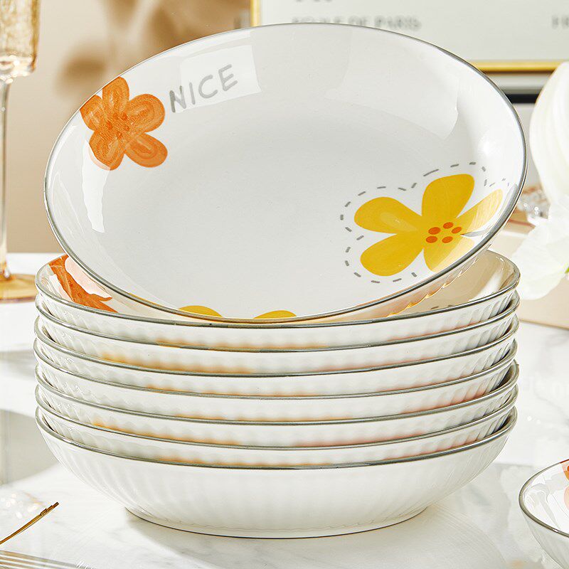 釉下彩陶瓷盘子菜盘家用中式餐具炒菜深盘组合碗盘套装可微波加热