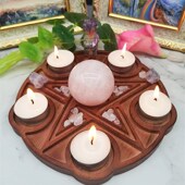 装 水晶摆件 饰 复古 木质五芒星雕刻烛台蜡烛杯蜡 欧式 木制