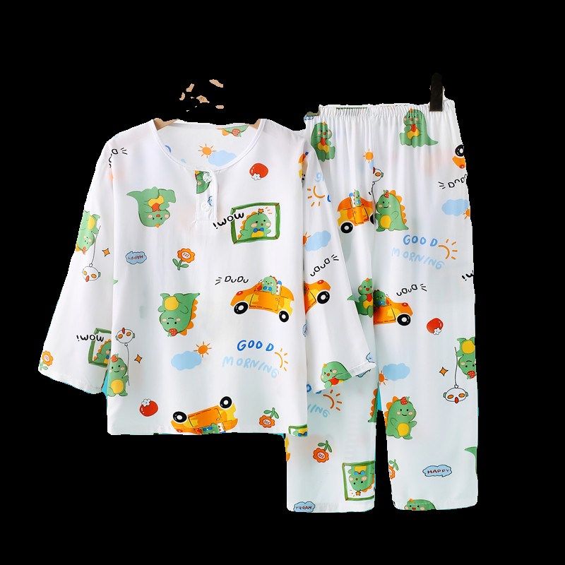 夏季儿童睡衣棉绸长袖薄款中大童男孩子女宝宝卡通绵绸家居服套装,童装/婴儿装/亲子装,家居服套装,淘宝优惠券,粉丝福利购,淘宝优惠卷